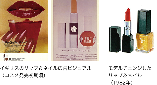 イギリスのリップ＆ネイル広告ビジュアル（コスメ発売初期頃）。モデルチェンジしたリップ＆ネイル（1982年）